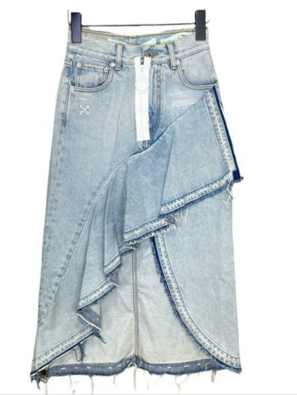 Off-White Blue Asymmetric Denim Jean Skirt